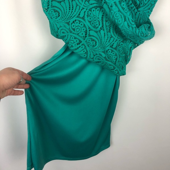 Eliza J High Neck Teal Lace Sleeveless Sheath Dress - Size 2 - Picture 12 of 13